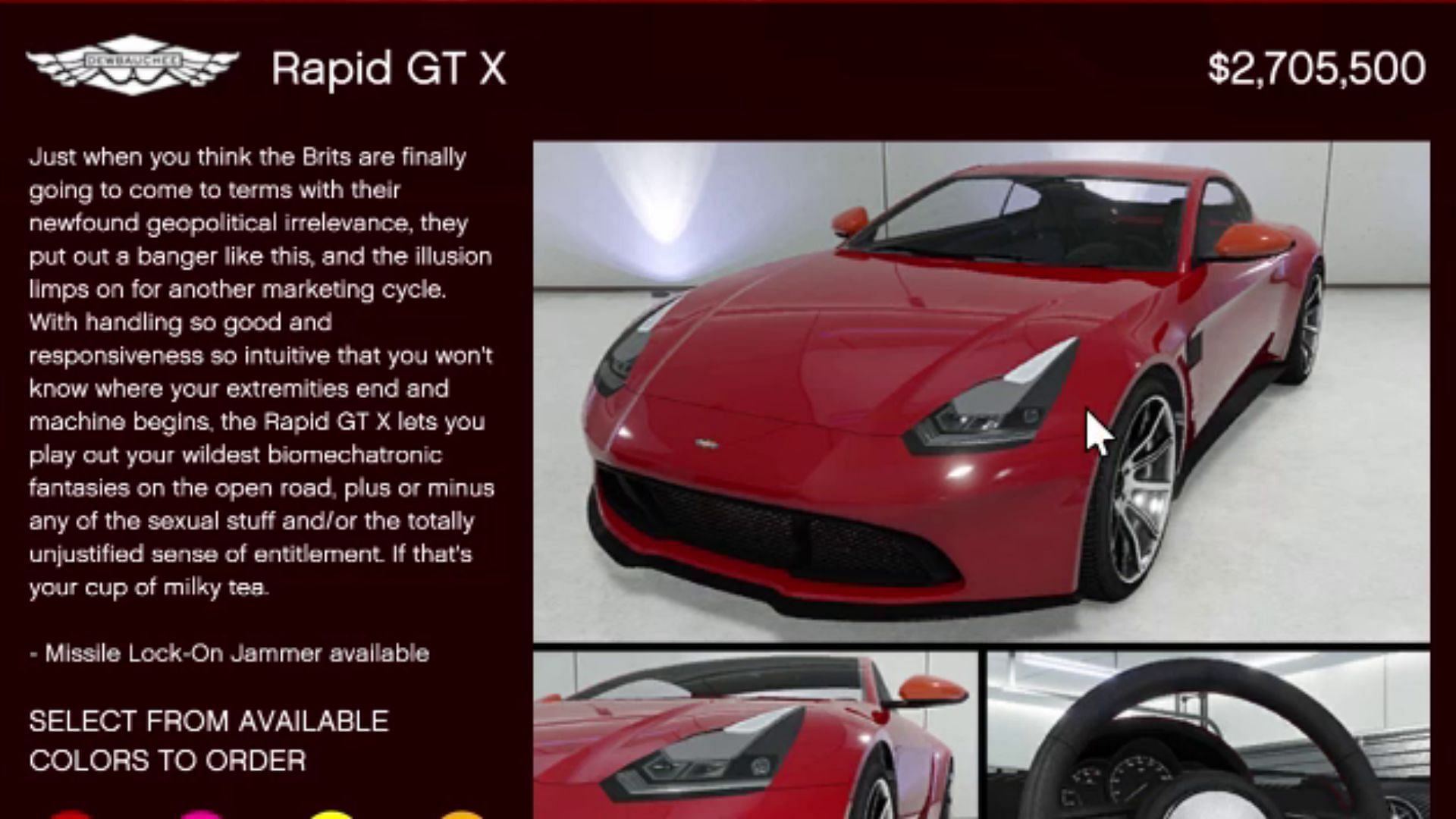 Rapid GT X for speedsters (Image via Rockstar Games)